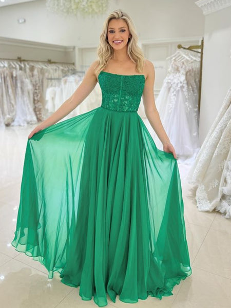 Strapless Green Lace Long Prom Dresses, Green Lace Formal Dresses, Long Green Evening Dresses SP2967