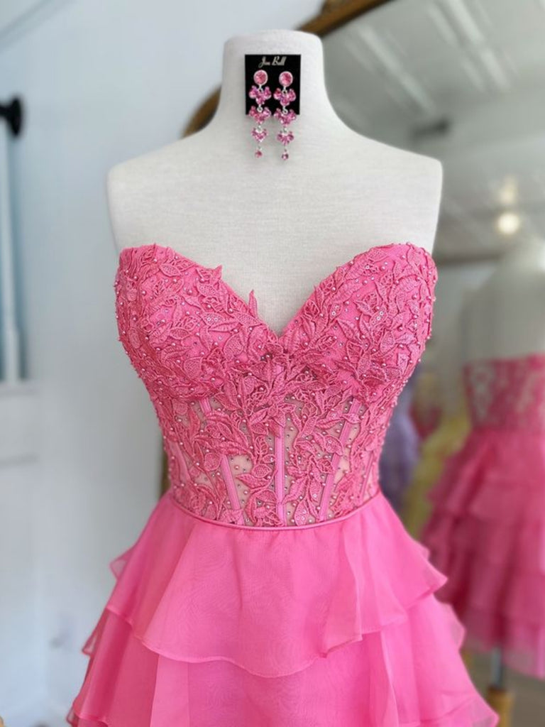 Strapless Layered Chiffon Lilac/Yellow/Hot Pink Short Prom Dresses, Li – Shiny Party Strapless Layered Chiffon Lilac/Yellow/Hot Pink Short Prom Dresses, Li – Shiny Party