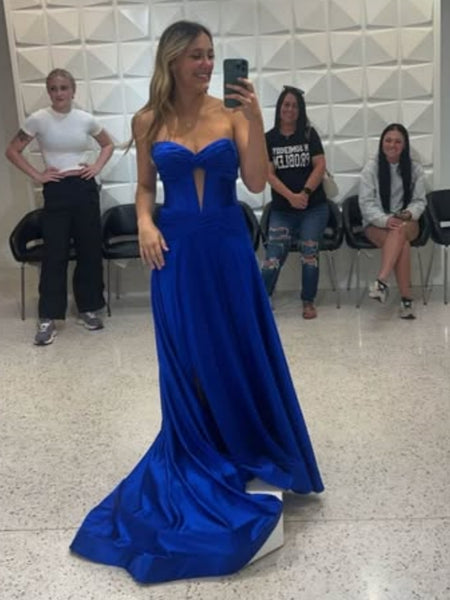 Strapless Magenta/Royal Blue Satin Long Prom Dresses with Train, Long Magenta/Royal Blue Formal Graduation Evening Dresses SP3093