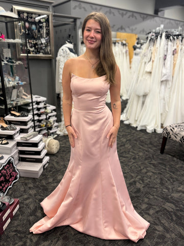 Strapless Mermaid Pink Satin Long Prom Dresses, Mermaid Pink Formal Dresses, Pink Evening Dresses SP3415