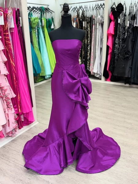 Strapless Mermaid Purple Satin Long Prom Dresses, Mermaid Purple Formal Dresses, Purple Evening Dresses SP3381
