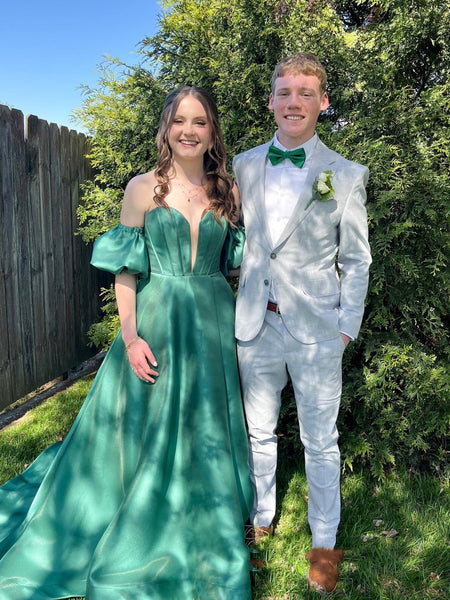 Strapless V Neck Green Long Prom Dresses, V Neck Green Formal Dresses, Green Evening Dresses with Train SP2982