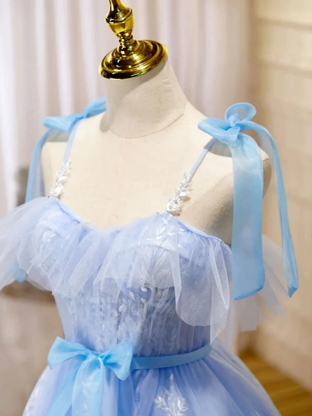 Sweetheart Neck Blue Lace Short Prom Dresses, Blue Lace Homecoming Dresses, Short Blue Formal Evening Dresses SP2694