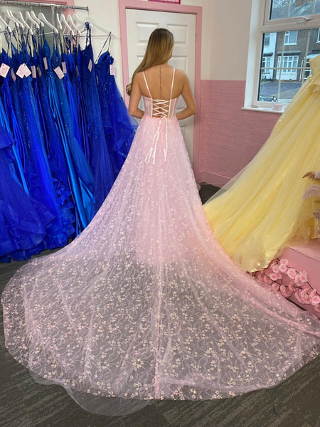 Sweetheart Neck Mermaid Pink Long Prom Dresses with Appliques, Mermaid Pink Formal Dresses, Pink Lace Evening Dresses SP3431