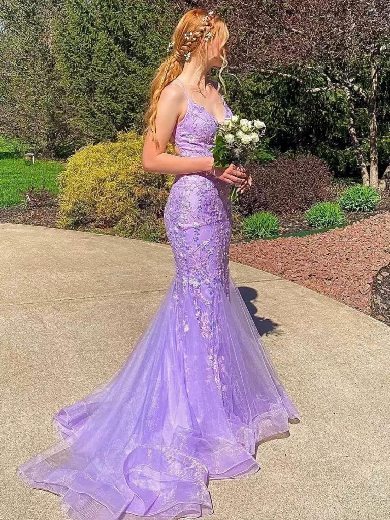 V Neck Backless Mermaid Purple Lace Long Prom Dresses, Mermaid Purple Formal Dresses, Purple Lace Evening Dresses SP2867 V Neck Backless Mermaid Purple Lace Long Prom Dresses, Mermaid Purple Formal Dresses, Purple Lace Evening Dresses SP2867