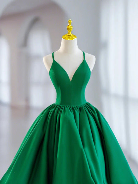 V Neck Green Satin Short Prom Dresses, V Neck Green Homecoming Dresses, Short Green Formal Evening Dresses SP2727