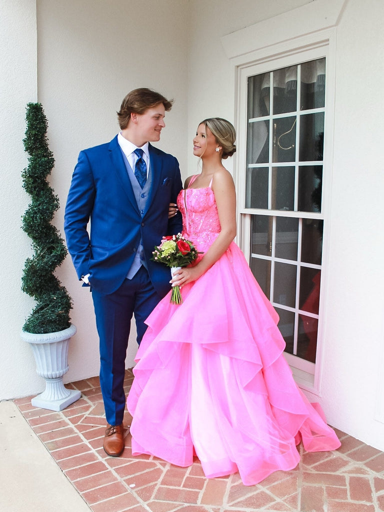 fluffy hot pink dress Fluffy Ruffled Hot Pink Tulle Short Dress with Long Train