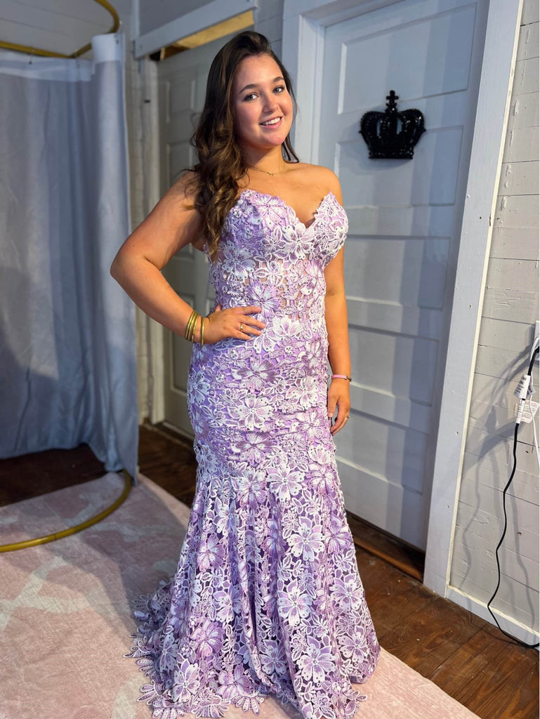 mermaid purple prom dresses Sylvia Lilac Scoop Lace Dress with Lace-up Open back Sky Blue / 14 Enjoy all Tina Holly Couture TW024 Plum