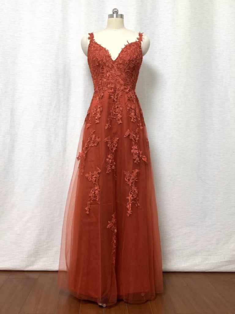 V Neck Open Back Orange Lace Long Prom Dresses, Orange Lace Formal Dre Shiny Party V Neck Open Back Orange Lace Long Prom Dresses, Orange Lace Formal Dre Shiny Party