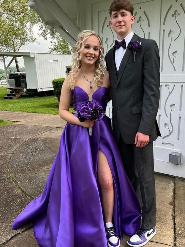 V Neck Purple Satin Long Prom Dresses with Belt, V Neck Purple Formal Dresses, Purple Evening Dresses SP2711 V Neck Purple Satin Long Prom Dresses with Belt, V Neck Purple Formal Dresses, Purple Evening Dresses SP2711