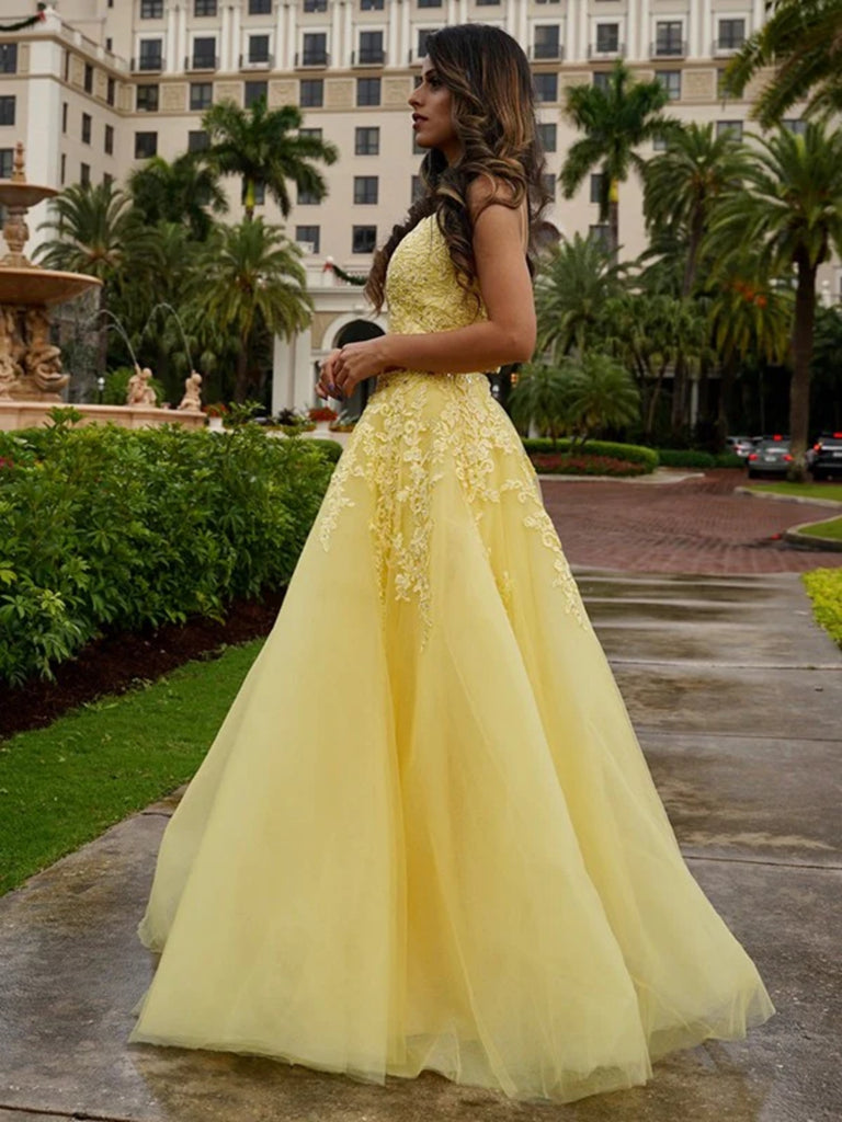 V Neck Two Pieces Yellow Lace Long Prom Dresses, 2 Pieces Yellow Forma Shiny Party V Neck Two Pieces Yellow Lace Long Prom Dresses, 2 Pieces Yellow Forma Shiny Party