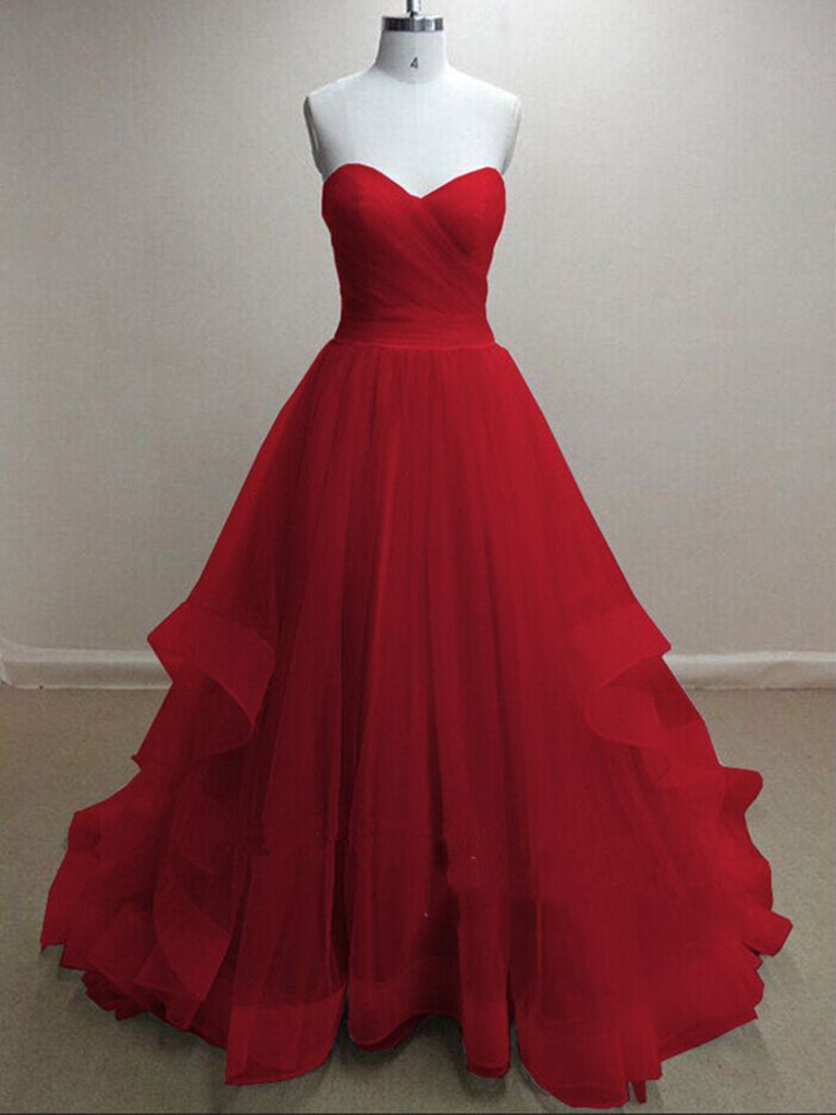 A Line Sweetheart Neck Grey/Red Prom Dresses, Formal Dresses, Red/Grey Bridesmaid Dresses