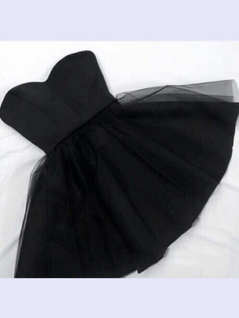 A Line Sweetheart Neck Short Black Prom Dresses, Short Black Homecoming Dresses, Graduation Dresses, Black Formal Dresses