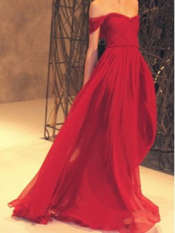 Custom Made Amazing Off Shoulder Red Chiffon Strapless Sweetheart Neckline Prom Dress,Evening Dress