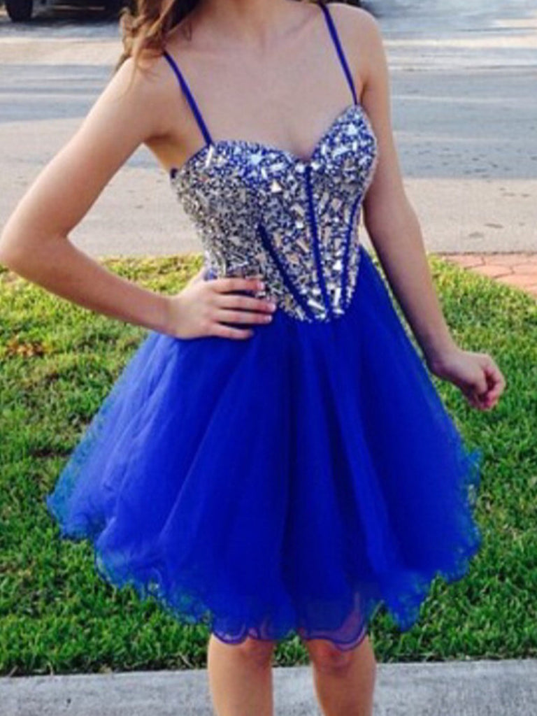 Sweetheart Neck Short Blue Prom Dresses, Short Graduation Dresses, Blu Shiny Party Sweetheart Neck Short Blue Prom Dresses, Short Graduation Dresses, Blu Shiny Party