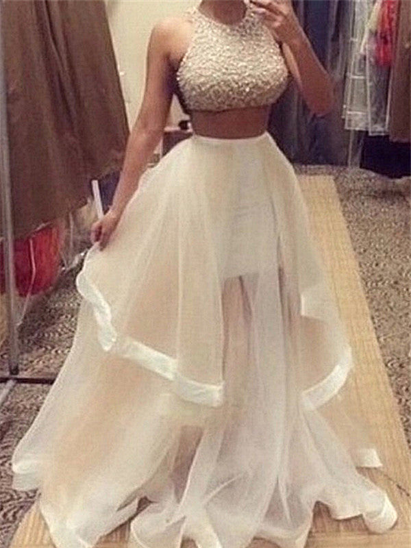 Custom Made 2 Pieces Ivory Long Prom Dress, Long Formal Dresses, Dresses for Party