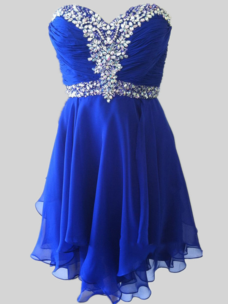 Custom Made A Line Sweetheart Neck Short Royal Blue Prom Dresses, Short Royal Blue Homecoming Dress, Graduation Dresses