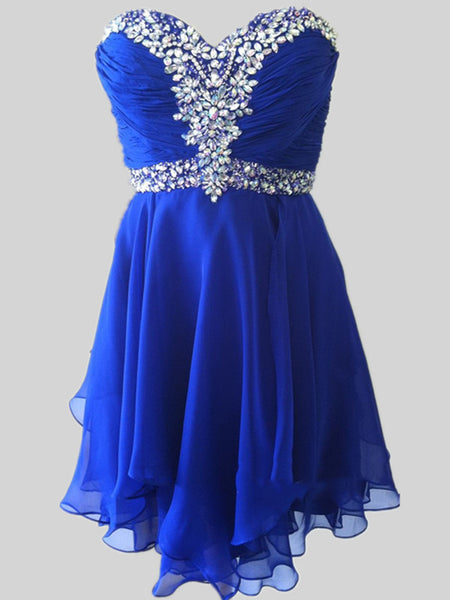 Custom Made A Line Sweetheart Neck Short Royal Blue Prom Dresses, Shor ...