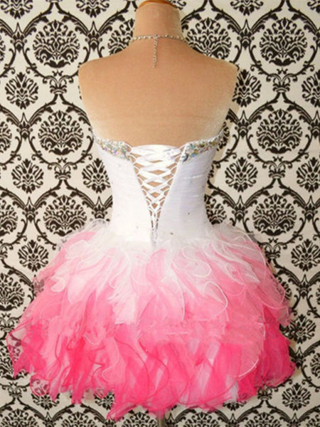 Sweetheart Neck White and Pink Short Prom Dress, Prom Gown, Short Graduation Dress, Homecoming Dress