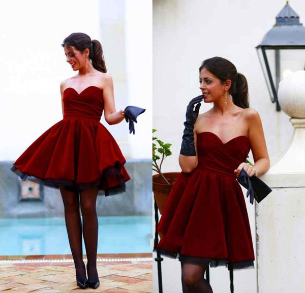 A Line Sweetheart Neck Dark Red Short Prom Dress, Homecoming Dresses, Graduation Dress