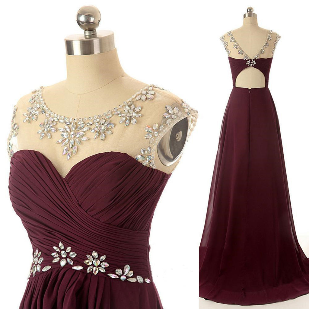 A Line Round Neck Maroon Prom Dress, Maroon Formal Dresses, Bridesmaid