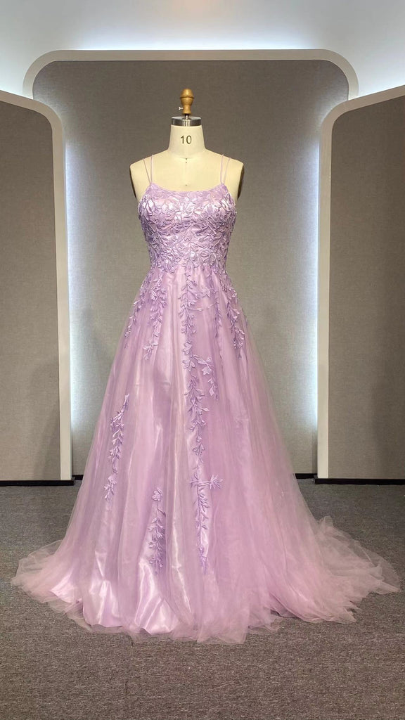 Wholesale Backless Purple Lace Long Prom Dresses