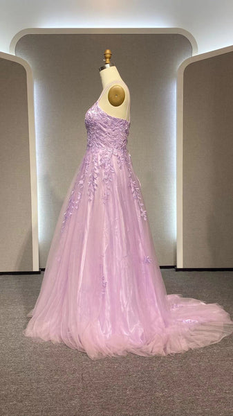 Wholesale Backless Purple Lace Long Prom Dresses