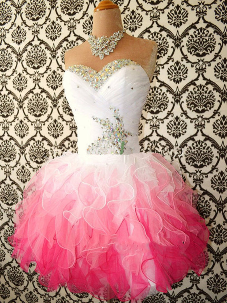 Sweetheart Neck White and Pink Short Prom Dress, Prom Gown, Short Grad Shiny Party Sweetheart Neck White and Pink Short Prom Dress, Prom Gown, Short Grad Shiny Party