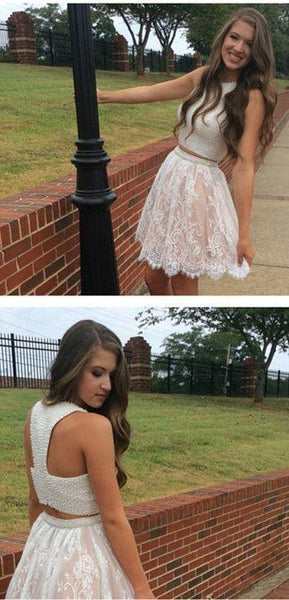2 Pieces Lace Short Prom Dresses, 2 Pieces Homecoming Dresses, Lace Homecoming Dresses