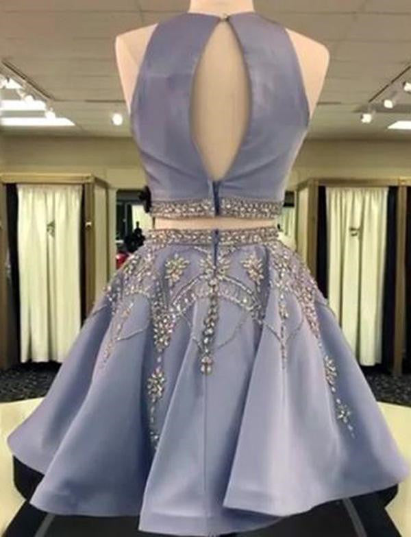 2 Pieces Satin Beaded Prom Dresses, 2 Pieces Homecoming Dresses, Forma Shiny Party 2 Pieces Satin Beaded Prom Dresses, 2 Pieces Homecoming Dresses, Forma Shiny Party
