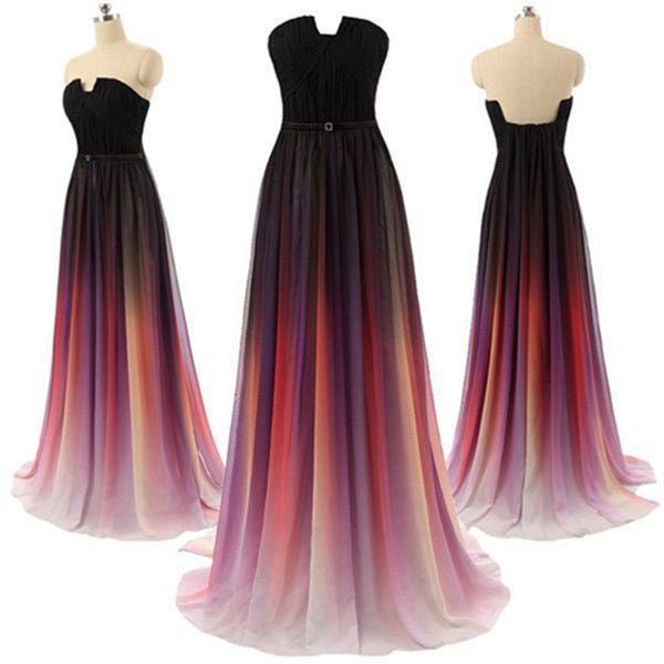 Custom Made A-line Sweetheart Neck Backless Ombre Colorful Chiffon Long Prom Dress, Evening Dress