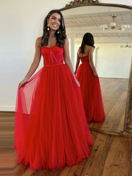 A Line Open Back Black/Red Lace Long Prom Dresses with High Slit, Black/Red Lace Formal Graduation Evening Dresses SP2620