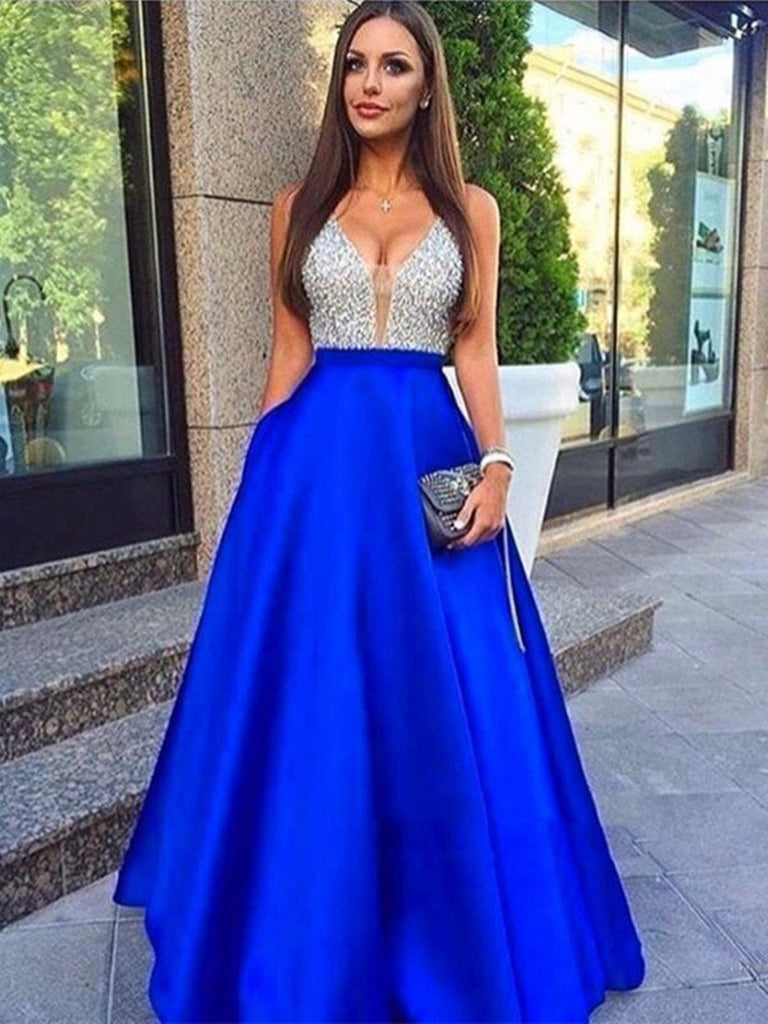 A Line Royal Blue Long Prom Dresses, Royal Blue Formal Dresses, Evening Dresses