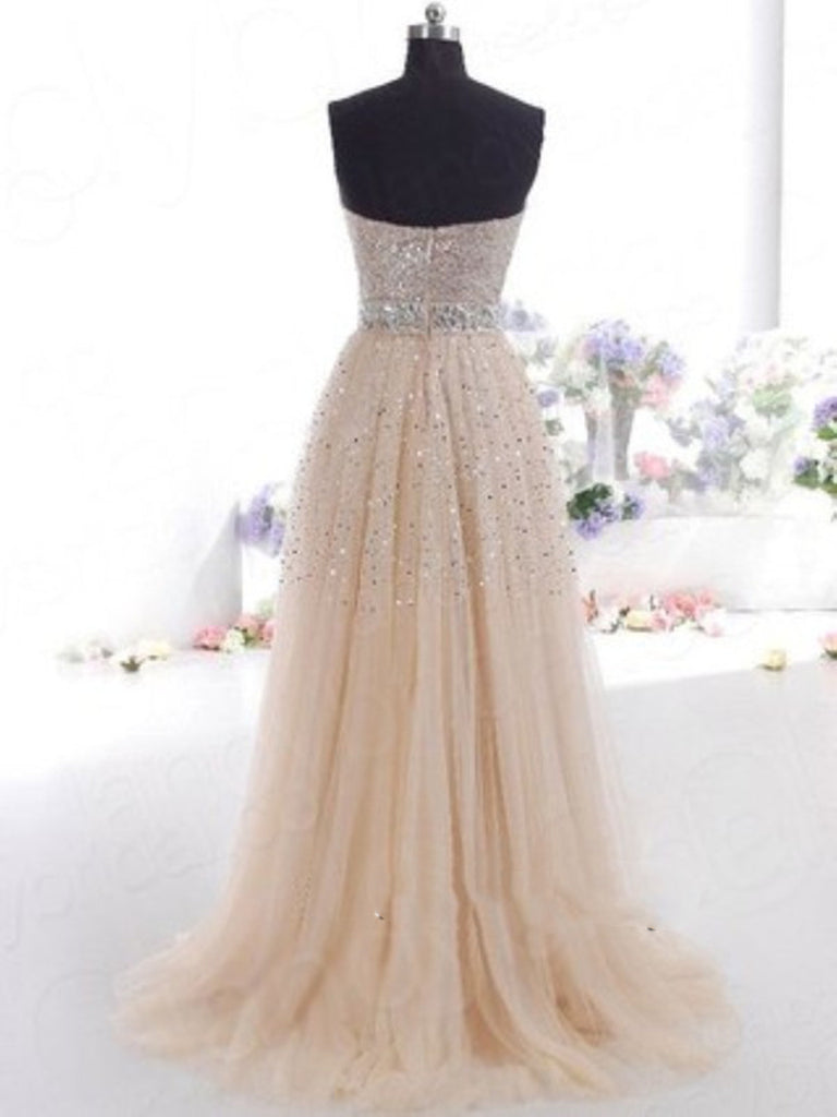 A Line Sweetheart Neck Champagne Prom Dress, Champagne Formal Dress