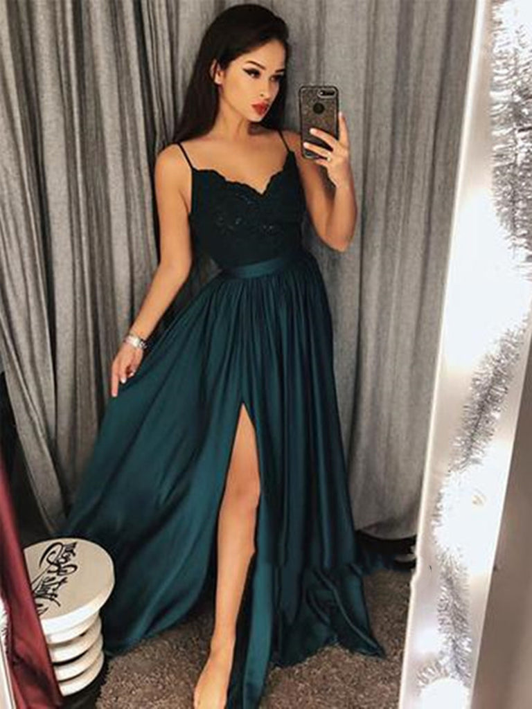 Dark Green Off the Shoulder Lace Prom Dress, Sweetheart Green Lace