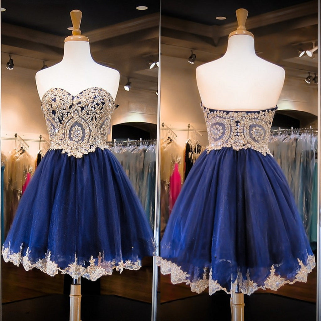 A Line Sweetheart Neck Short Blue Prom Dresses, Blue Homecoming Dress, Shiny Party A Line Sweetheart Neck Short Blue Prom Dresses, Blue Homecoming Dress, Shiny Party