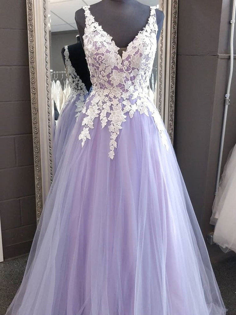 light purple graduation dress Simple Off Shoulder Tulle Long Prom Dress, Purple US 6 / Custom Color Purple Custom Size If you require a custom size Zapakasa Women Light Purple V