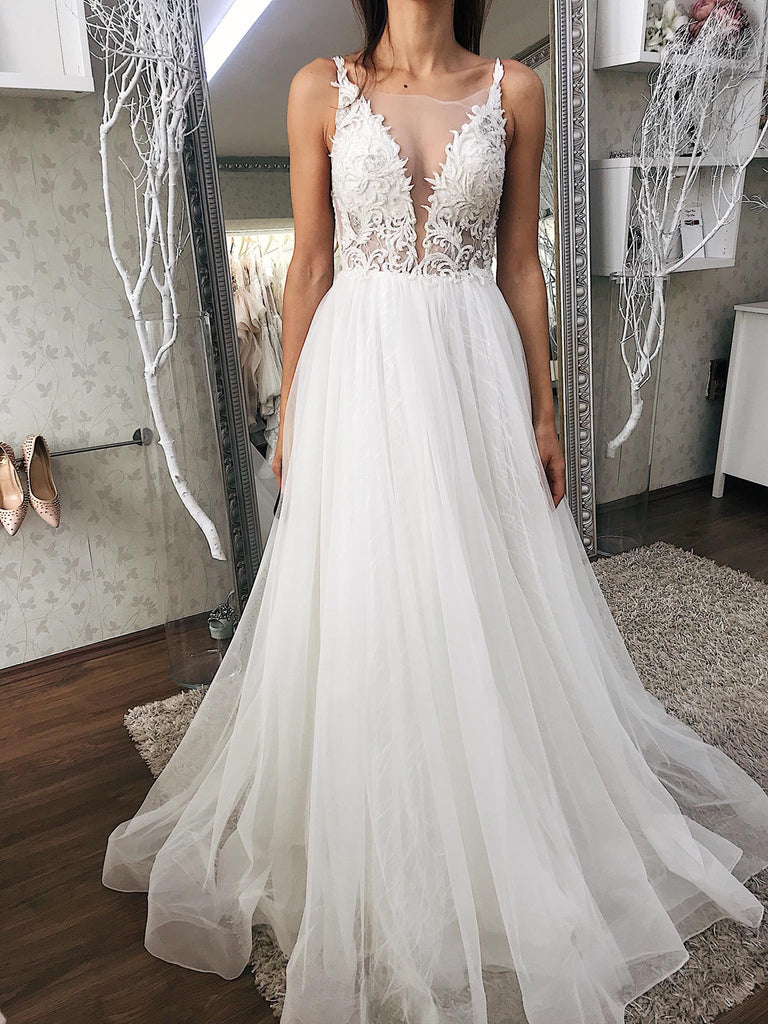 A Line V Neck Ivory Lace Long Prom Dresses, White Lace Wedding Dresses, Ivory Formal Evening Dresses SP2106 A Line V Neck Ivory Lace Long Prom Dresses, White Lace Wedding Dresses, Ivory Formal Evening Dresses SP2106