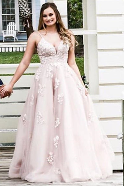 A Line V Neck Open Back Dusty Pink Lace Long Prom Dresses, Dusty Pink Lace Long Formal Evening Dresses, Pink Wedding Dresses