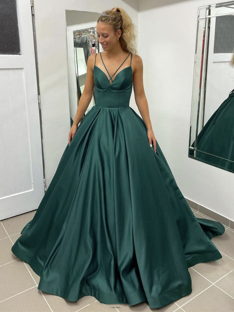 Green Long Sleeves Lace Satin Long Prom Dresses, Green Lace Formal Dre –  Shiny Party
