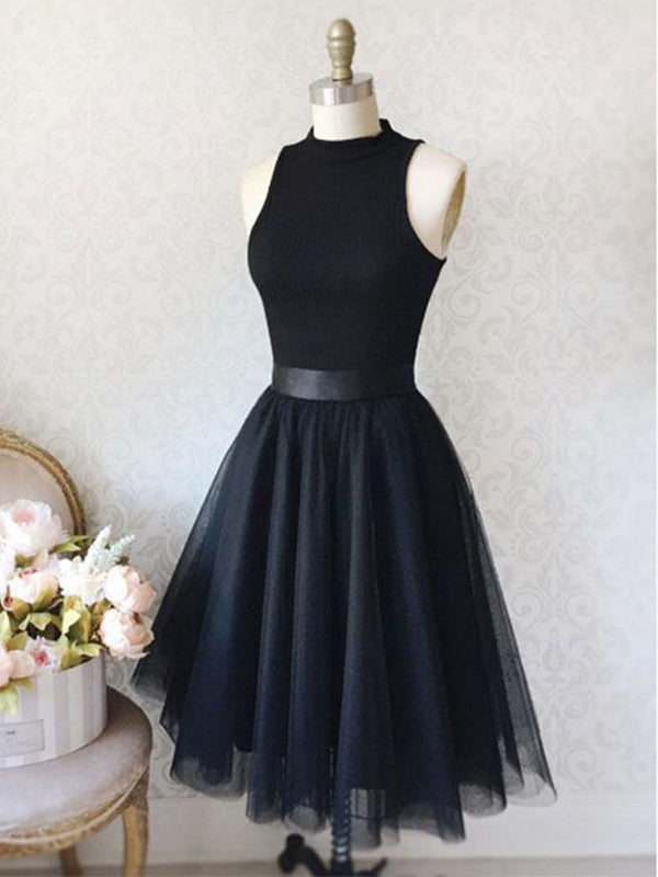 A Line Black Short Prom Dresses, Black Homecoming Dresses, Evening Dresses
