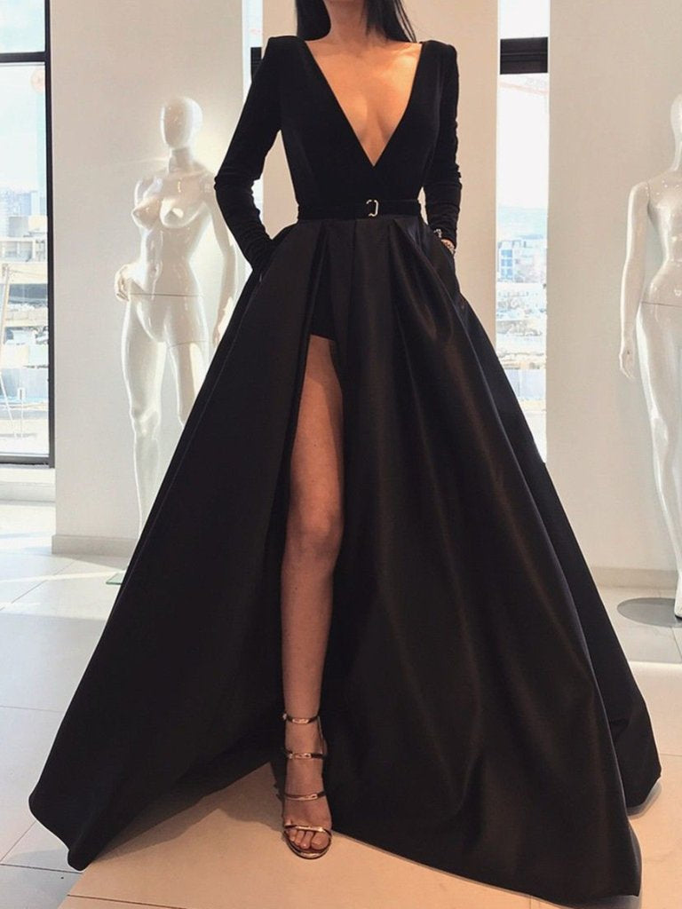 Black Wedding Dresses Lace Long Sleeves Bridal Gowns Ball Gown Court Train  Fairy Bridal Dress Witchy Dress - Dresses