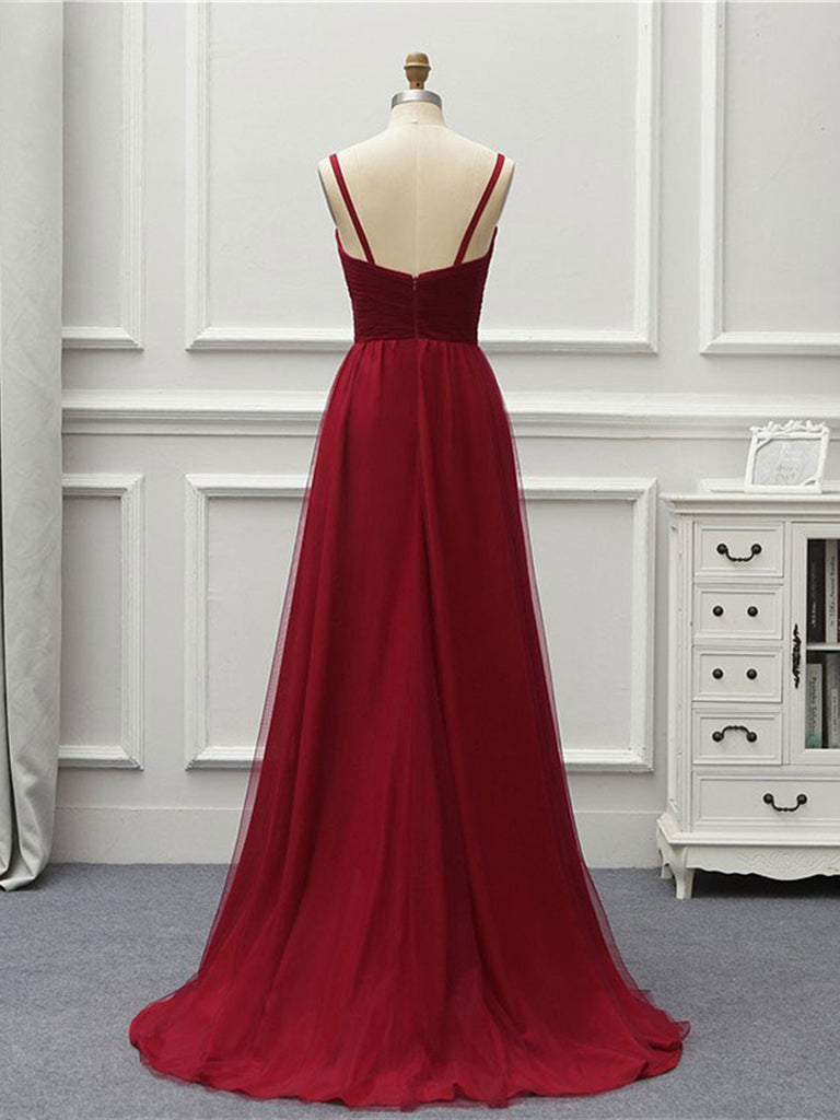 A Line High Low Backless Burgundy Tulle Long Prom Dresses, High Low Bu Shiny Party A Line High Low Backless Burgundy Tulle Long Prom Dresses, High Low Bu Shiny Party