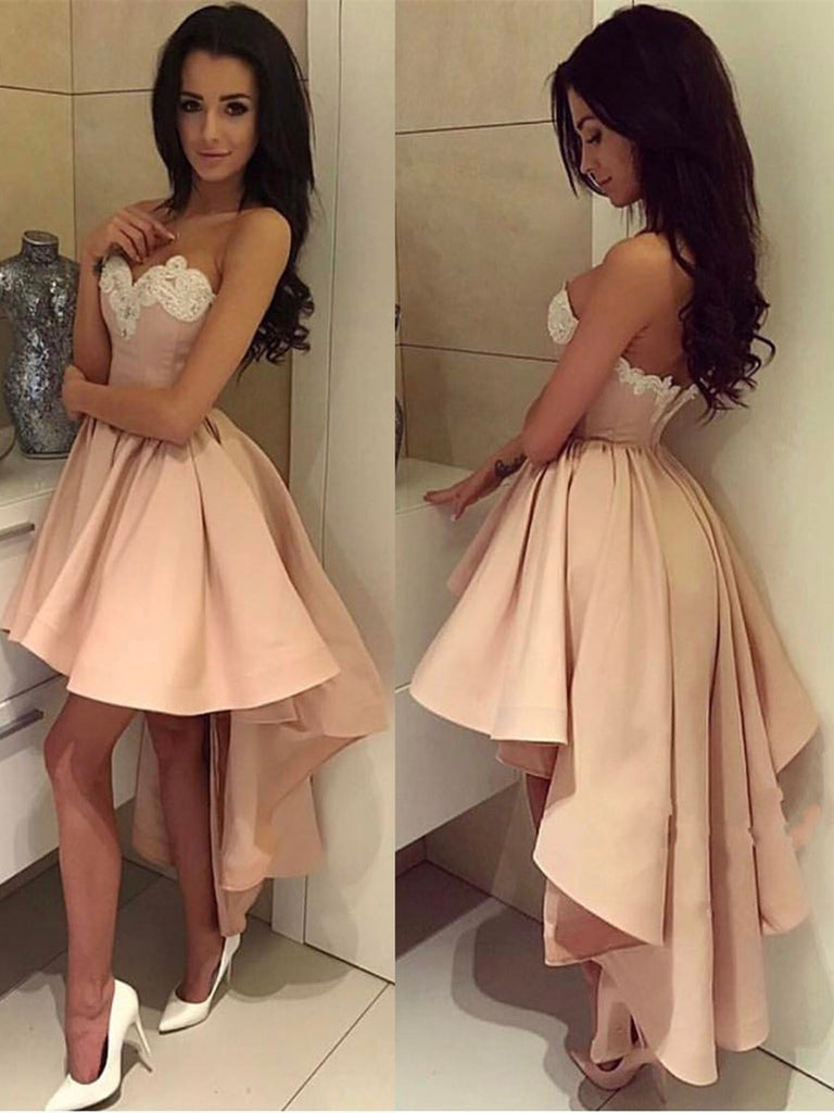 A Line High Low Lace Short Prom Dresses, High Low Homecoming Dresses A Line High Low Lace Short Prom Dresses, High Low Homecoming Dresses
