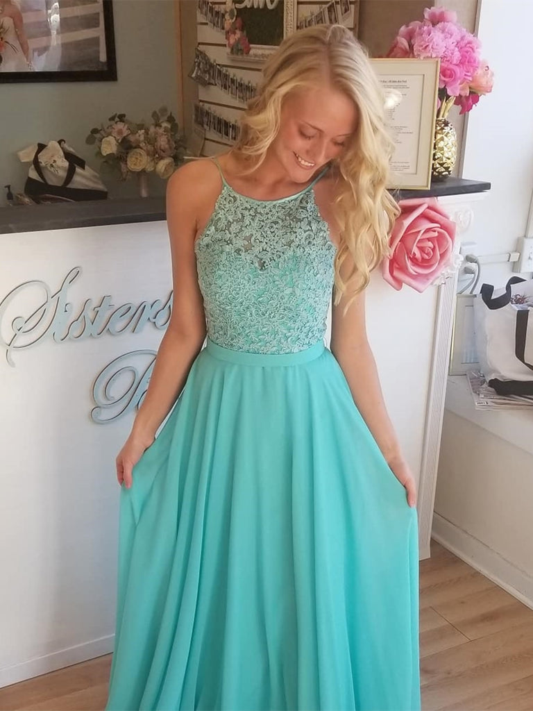 A Line Long Aqua Lace Prom Dresses, Aqua Lace Formal Graduation Evening Dresses A Line Long Aqua Lace Prom Dresses, Aqua Lace Formal Graduation Evening Dresses