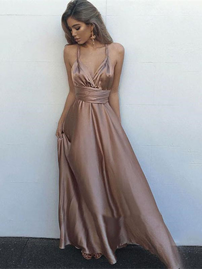 A Line Open Back Floor Length Prom Dresses, Backless Formal Dresses, Graduation Dresses A Line Open Back Floor Length Prom Dresses, Backless Formal Dresses, Graduation Dresses