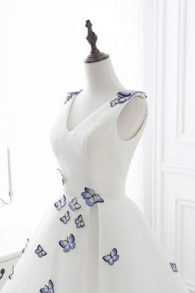 A Line Short White Prom Dresses With Butterfly Appliques, Butterfly Ho – Shiny Party