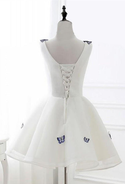 A Line Short White Prom Dresses With Butterfly Appliques, Butterfly Homecoming Dresses