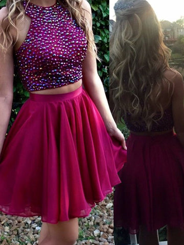 A Line Two Pieces Scoop Neck Prom Dress, Two Pieces Homecoming Dress, Graduation Dress
