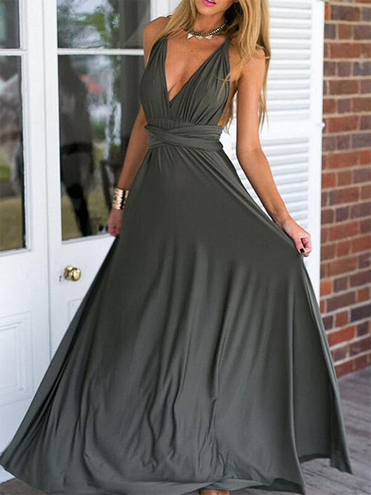 A Line V Neck Backless Grey Chiffon Long Prom Dresses, Gray Formal Dresses, V Neck Gray Evening Dresses